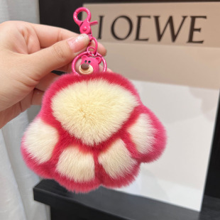 Strawberry Bear Paw Backpack Pendant Bag Charm Car Keychain Rex Rabbit Fur Internet Celebrity Cute Plush Women's Decoration
