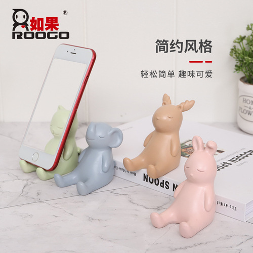 Creative small animal mobile phone holder ornaments modern simple office desktop cute cartoon bracket home decoration