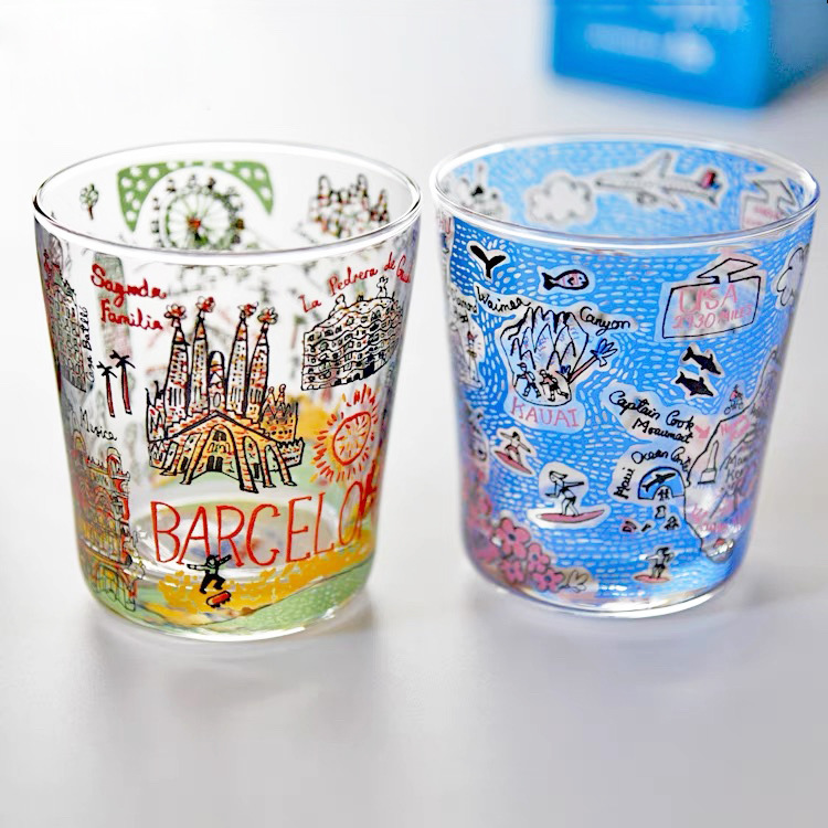 Japanese British Designer Same City Glass Cup Beer Juice Cup Breakfast Cup Illustration Japanese Tea Cup