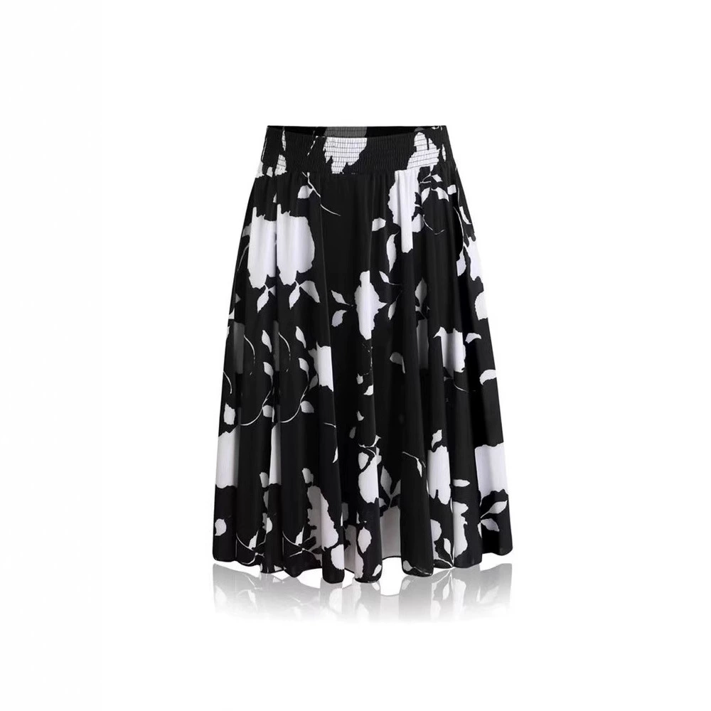 Летняя тонкая карманная юбка-миди для женщин среднего и пожилого возраста. 72cm универсальная плиссированная юбка с цветочным принтом для мам.