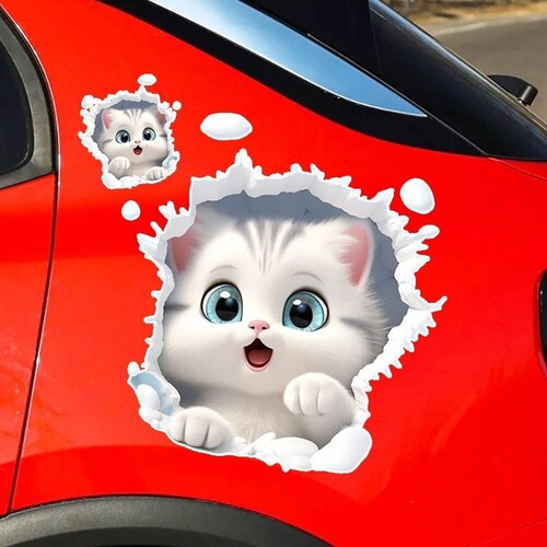 Personality cute hole white cat car body windscreen decoration cover scratch sticker adorable electric bike car sticker