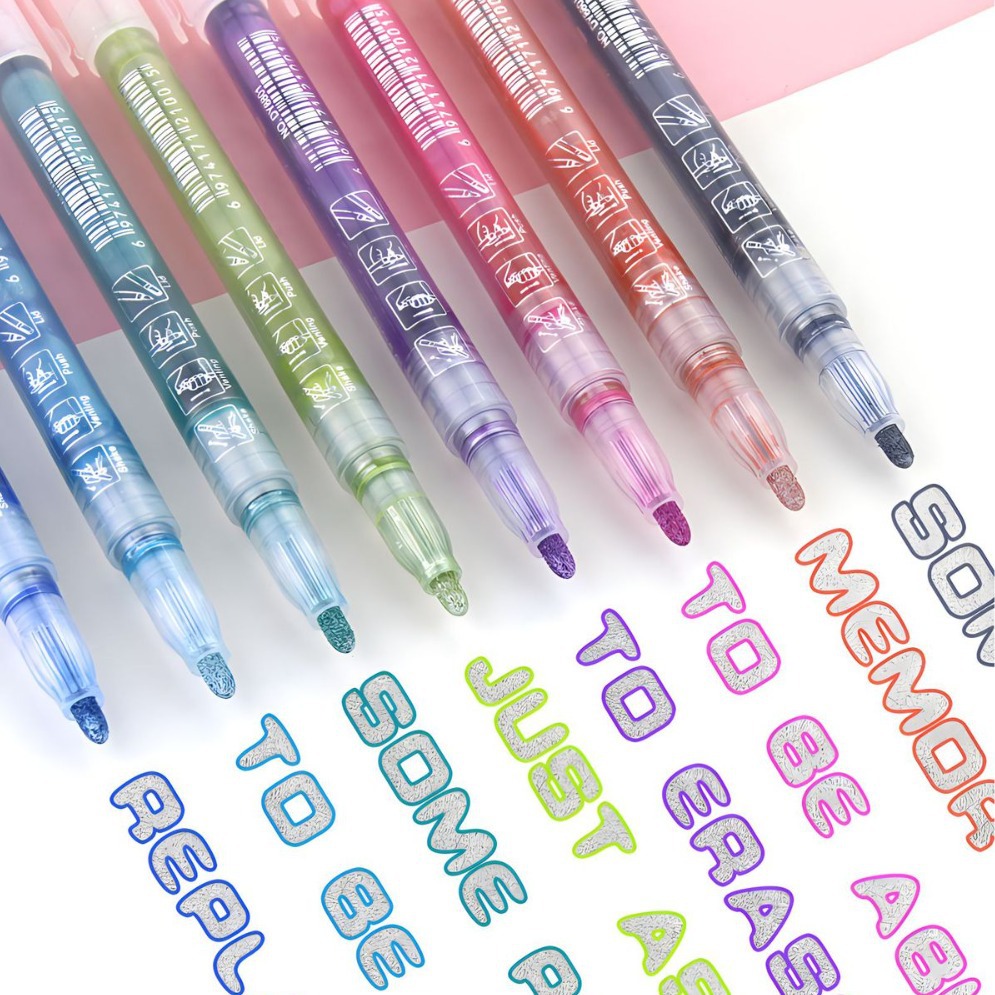 Dual-line outline colored dreamy metal 12-color set notebook fluorescent card pens children's doodle painting pens
