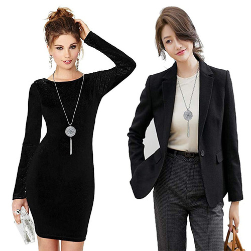 Hollowed-Out Disc Pendant Tassel Long Necklace, Trendy Ethnic-Style Choker, Double-Layer Circle Sweater Chain