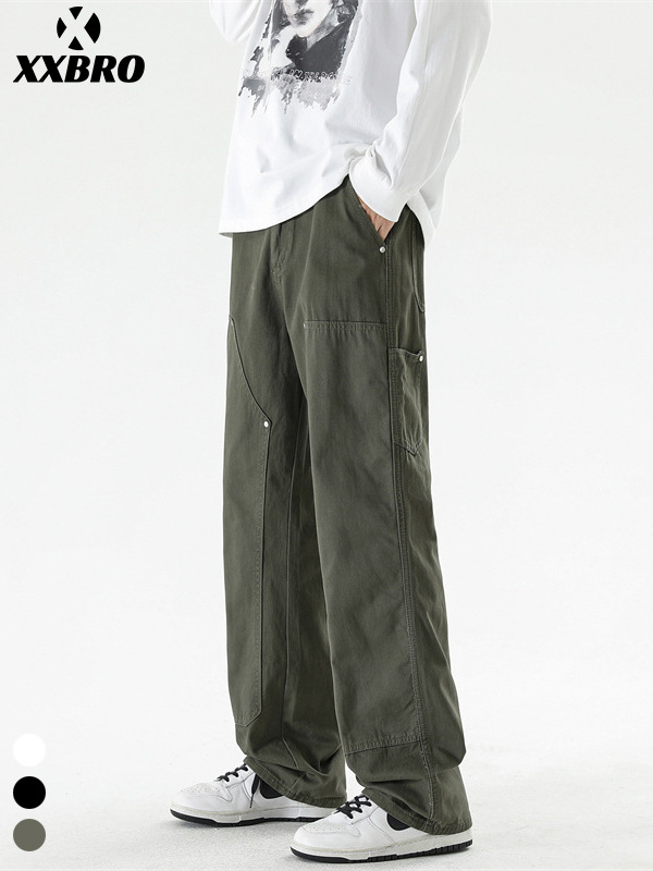 Xxbro ropa de hombre # primavera algodón puro verde militar mono de tala tendencia pantalones casuales rectos pantalones cleanfit