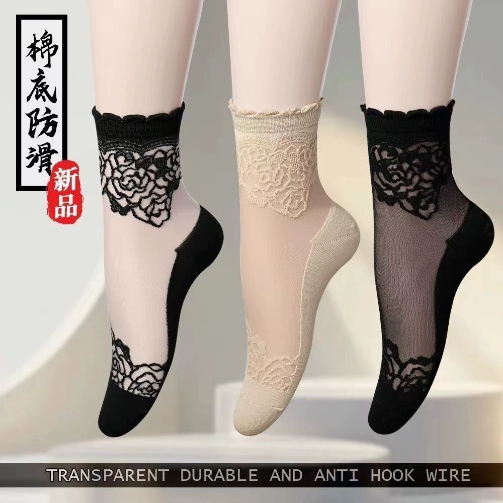 Летние хиты продаж 2025: короткие носки с кружевной отделкой и розовым узором, сетчатые носки, нескользящие носки-невидимки, оптом