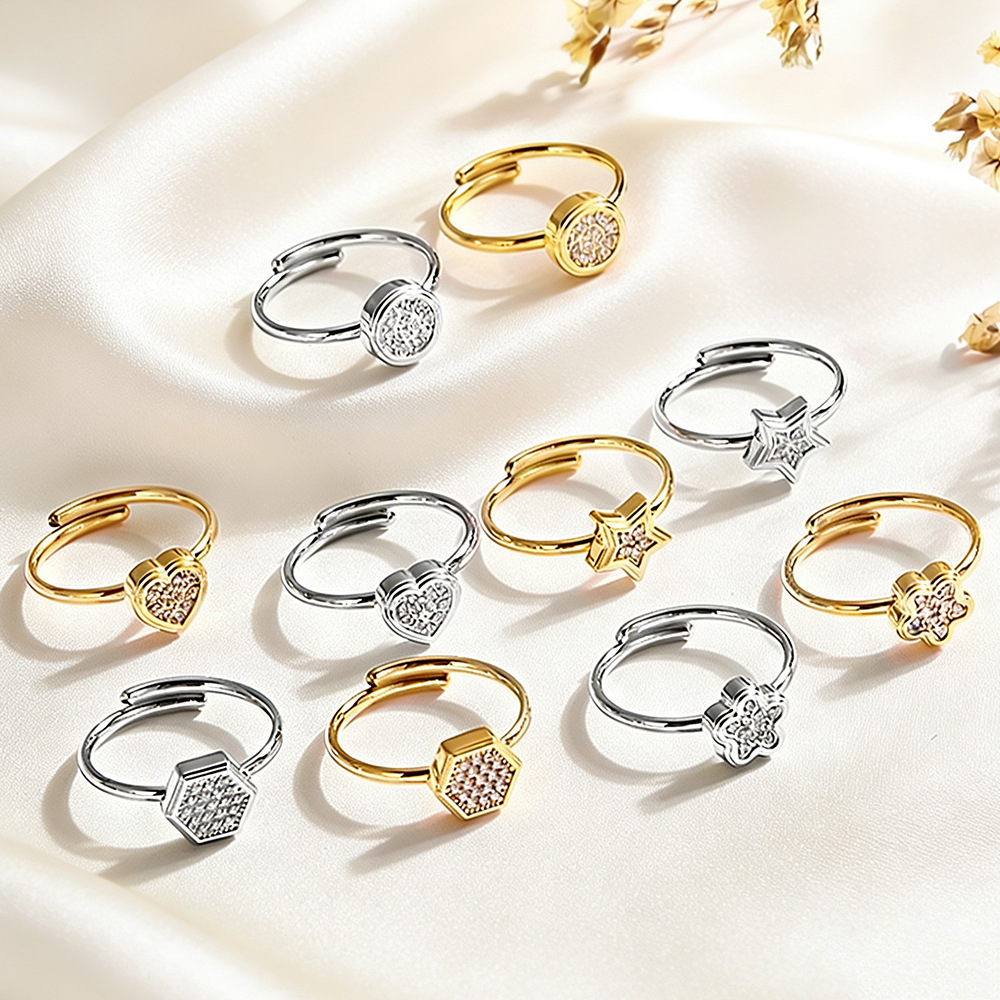 越境貿易新商品 ステンレスリング 丸型 六角形リング レディース ライトラグジュアリー 幾何学リング シンプル 高級