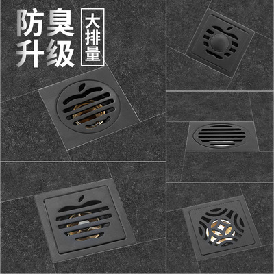 纯不锈钢卫生间干区浴室全铜芯隐形下水道防臭神器洗衣机黑色地漏|ru