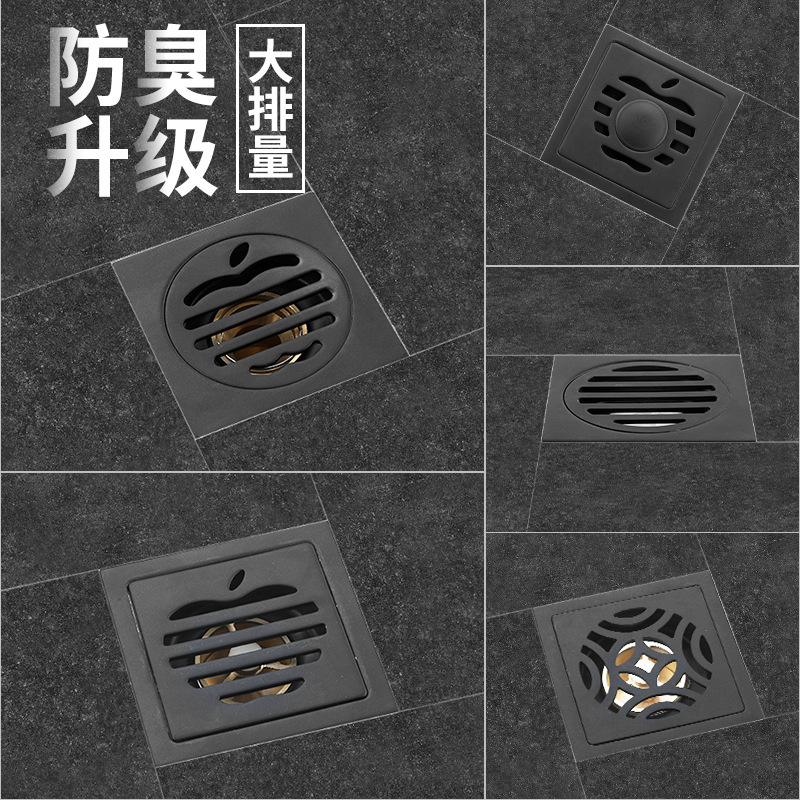 纯不锈钢卫生间干区浴室全铜芯隐形下水道防臭神器洗衣机黑色地漏|ru