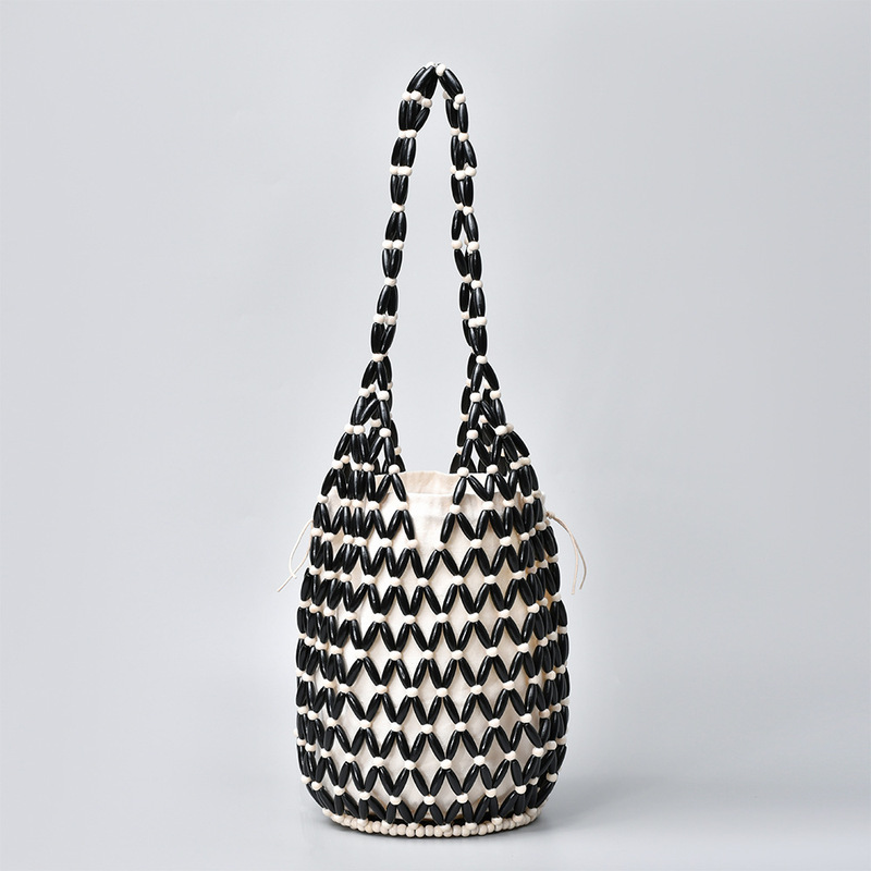 European and American Cross-Border Beach Vacation Bucket Bag for Women, Customized One-Shoulder Wooden Bead Bag, Hand-Woven Bag for Women at the Beach European and American Cross-Border Beach Vacation Bucket Bag for Women, Customized One-Shoulder Wooden Bead Bag, Hand-Woven Bag for Women at the Beach
