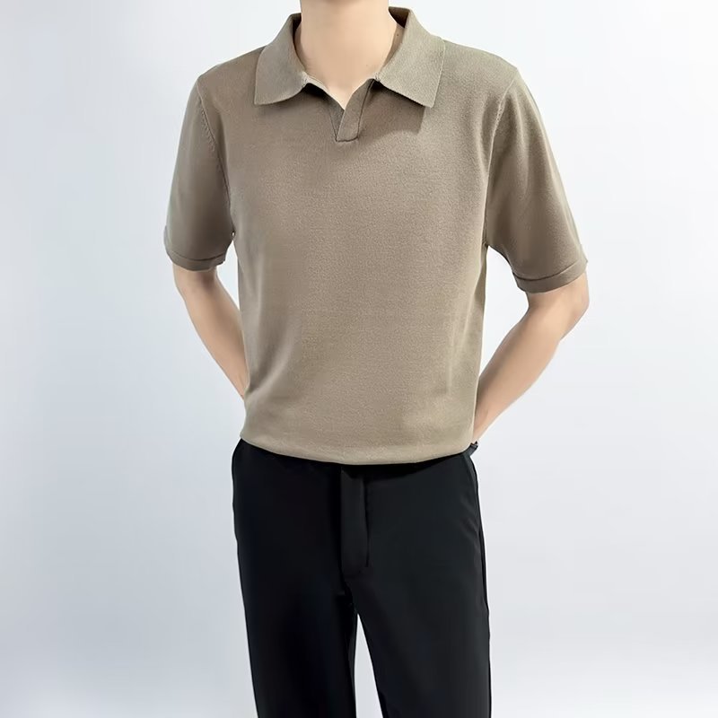 Men's Clothing Men's Stylish Casual Shirt Summer Slim Fit Turn-Down Collar Solid Color Short Sleeve Top Trendy Loose Fit Breathable Daily Wear​_viptrois.com
