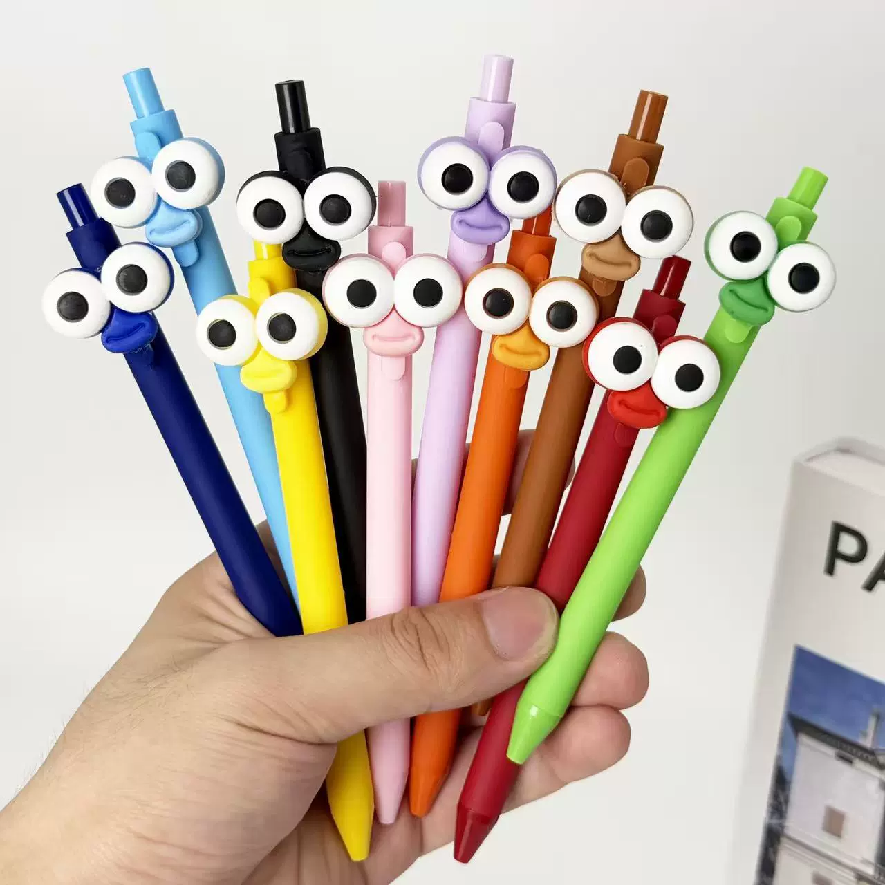 跨境新款大眼睛造型可爱贴片中性笔PVC软胶贴片圆珠笔学生礼品笔