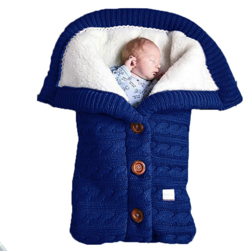 European and American Autumn and Winter Baby Stroller Sleeping Bag Outdoor Button Baby Knitted Sleeping Bag Cable Knit Wool Fleece Thick Blanket