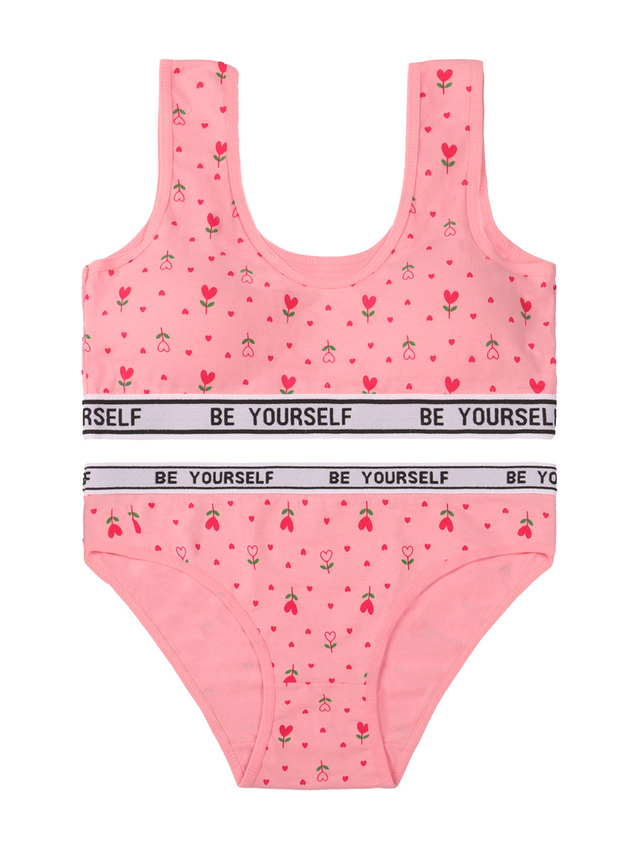 Impresión linda niña ropa interior niña período de desarrollo sujetador algodón deporte a prueba de golpes chaleco de copa fija traje de bragas