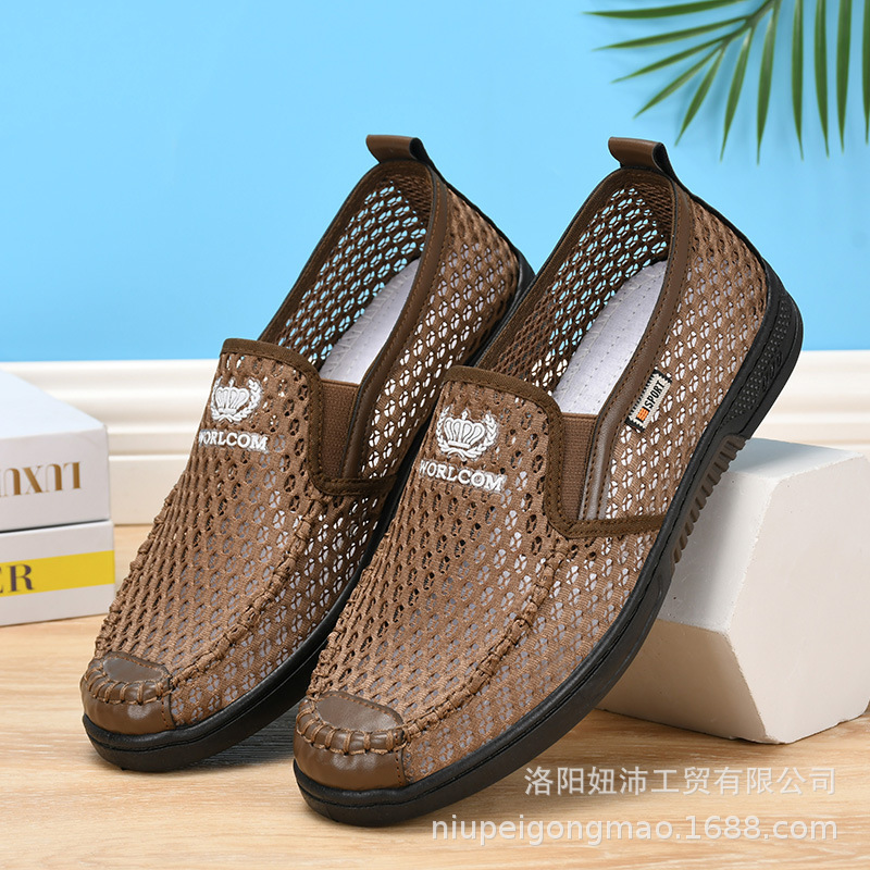 夏季僧鞋透气网鞋男士镂空薄款网面鞋耐磨一脚蹬休闲鞋和尚凉鞋