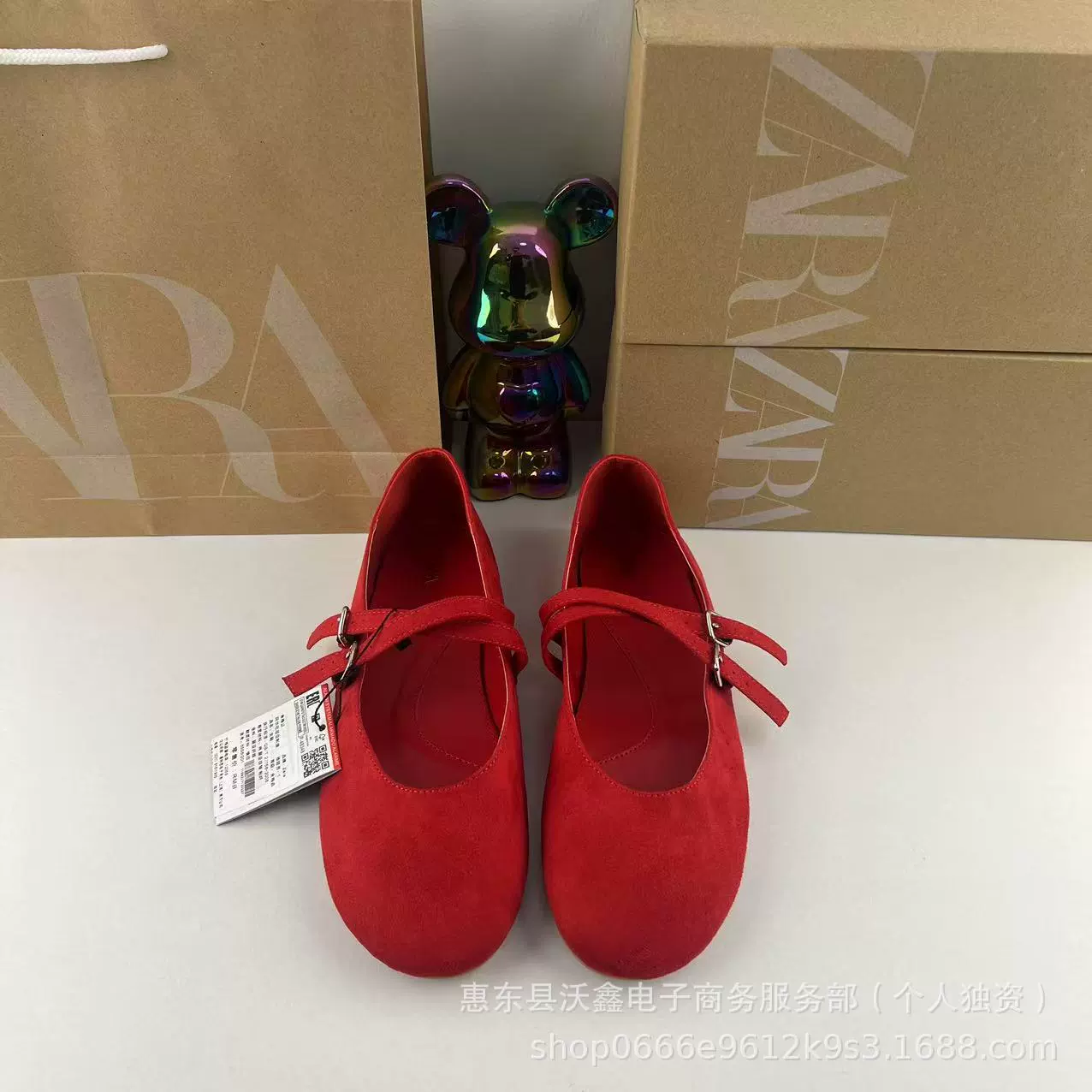 ZAR новые весенние женские туфли красные светло-горлый принт двойной тонкий кожаный балет ветер плоские туфли с одной пряжкой