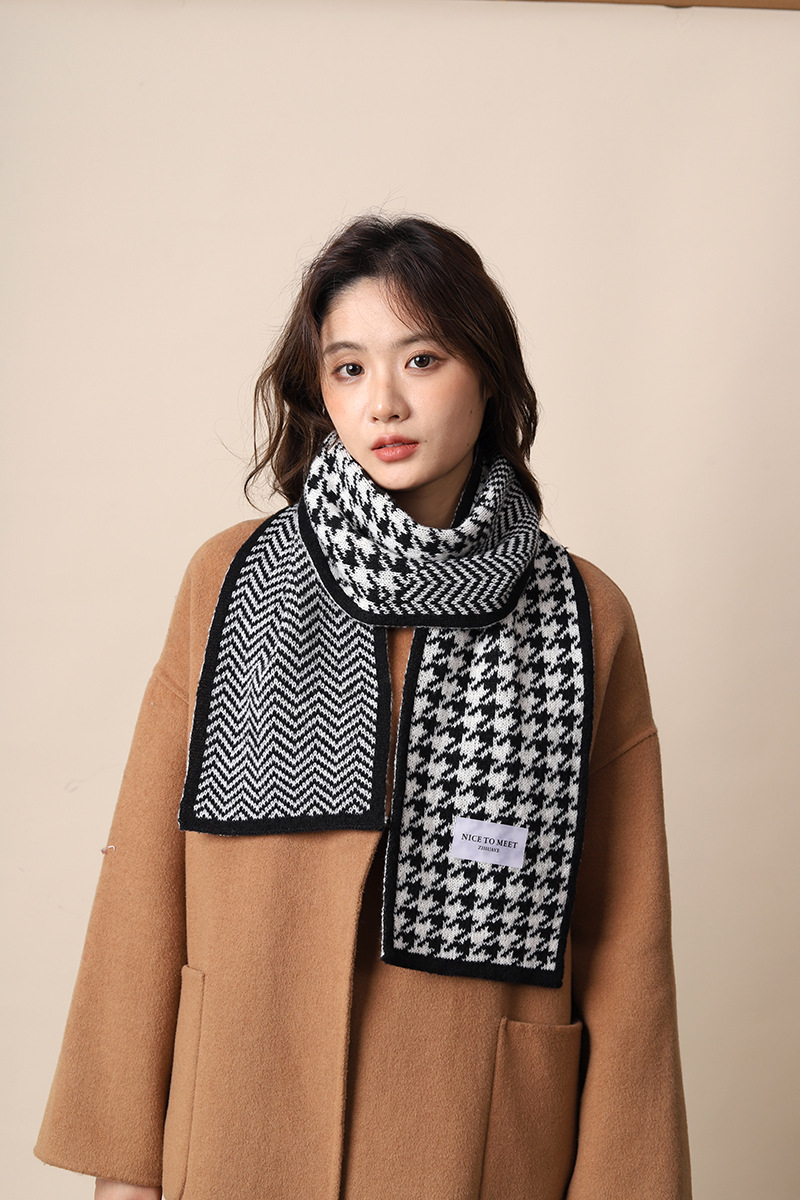 Thousand Bird for Women's Winter 2024 New Knitted Warm Grid Versatile Autumn/Winter High End Scarf Thick Edition_voghion.com