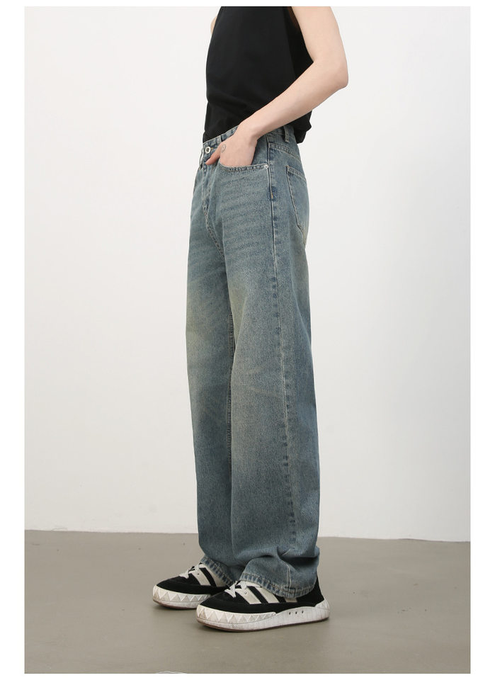Quần jean nam ống rộng suông thẳng phong cách Mỹ, denim wash đơn giản — màu xanh, màu xanh nhạt chi tiết 20