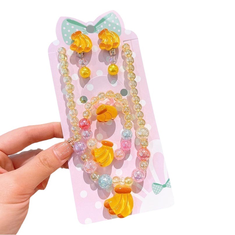 Children's Fruit Necklace Set Decoration Cute Acrylic Cartoon Pendant Beaded Jewelry Little Girl Accessories Wholesale