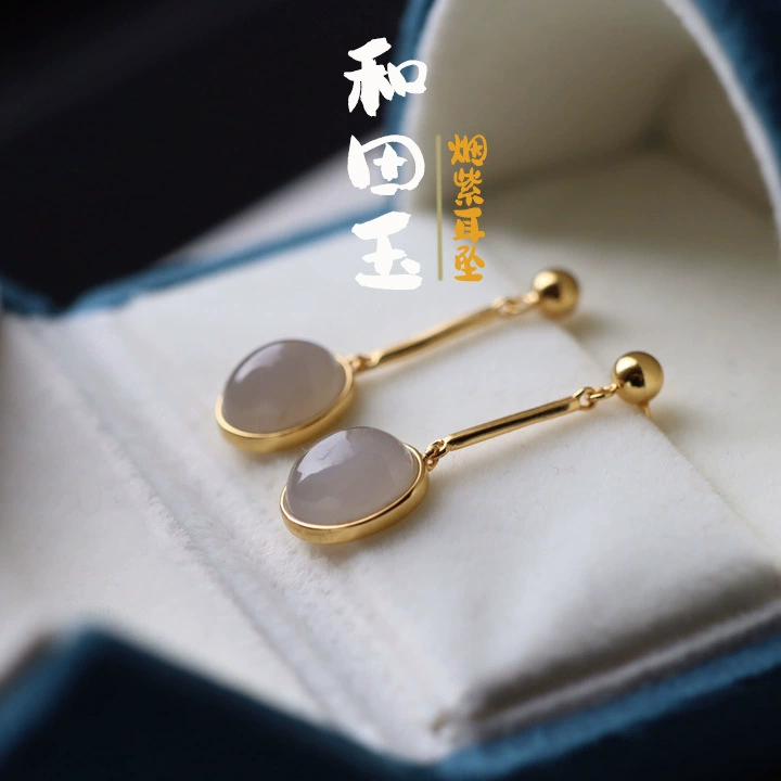 Серьги из натурального нефрита Хэтянь, дымчато-фиолетовые серьги из стерлингового серебра с нефритом Хэтянь, женские новые серьги в китайском стиле, подарок для лучшей подруги, оптовая продажа с фабрики