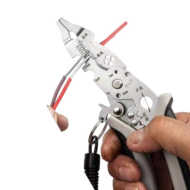 Industria alemana Panglong Alicates de pelado especiales para electricista portátil multifuncional Alicates de corte de alambre pelado y prensado