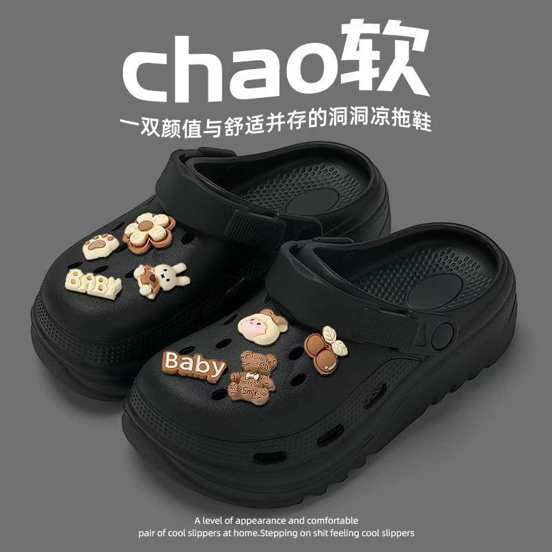 Zapatos agujeros de suela gruesa de estudiantes zapatos agujeros de mujer de verano pisar mierda sensación de suela suave desgaste pareja zapatillas transpirables mujeres