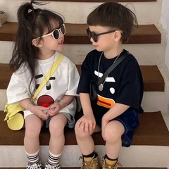 Pure cotton boys' and girls' children's port style short-sleeved T-shirt summer new Korean style trend loose children's clothing half-sleeve shirt 