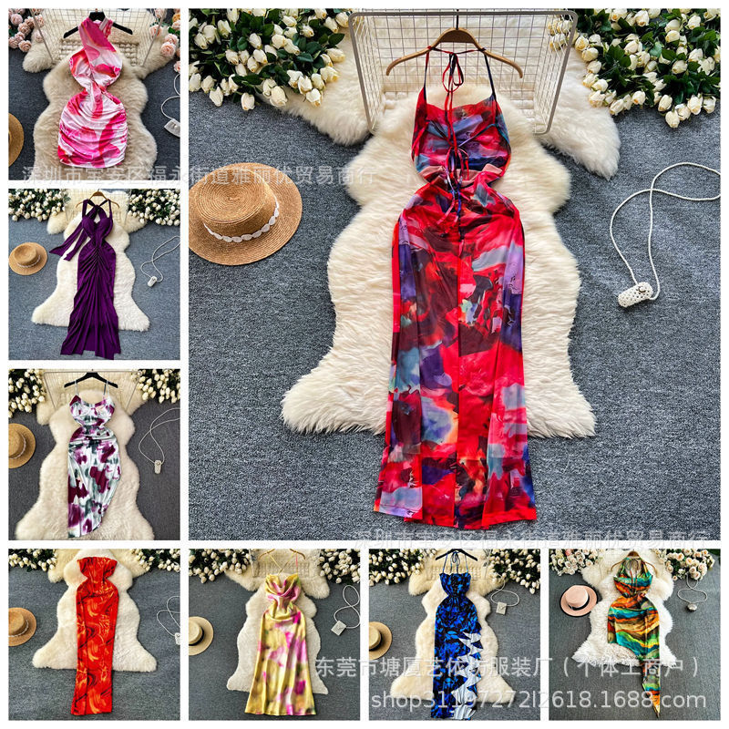Amazon European and American Foreign Trade Suspender Long Skirt Summer Women's Clothing Strap Design Tight Hip Skirt Mixed Color Mixed Style Batch Amazon European and American Foreign Trade Suspender Long Skirt Summer Women's Clothing Strap Design Tight Hip Skirt Mixed Color Mixed Style Batch