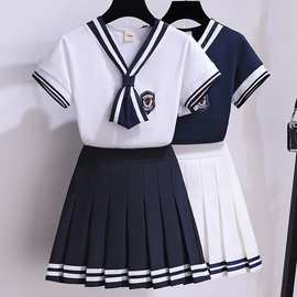 女童学院套装裙夏装新款洋气儿童短袖童装夏季两件套幼儿园校服