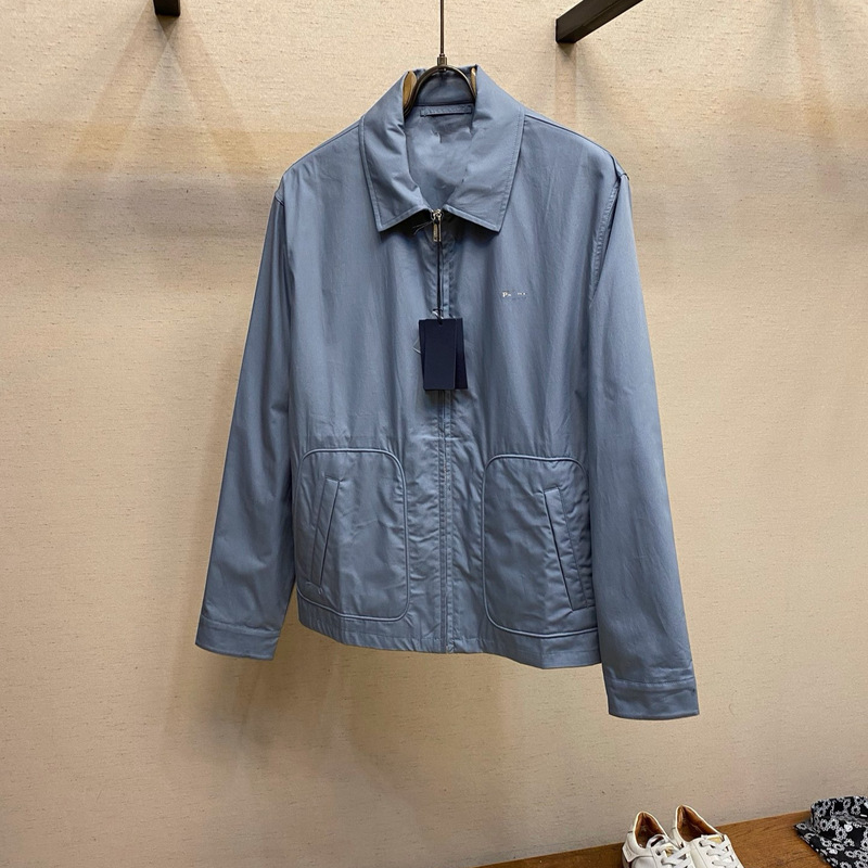 Spring and Autumn New Light Blue Lapel Men's Casual Jacket with Embroidered Letters on the Chest, Business Zipper Jacket Spring and Autumn New Light Blue Lapel Men's Casual Jacket with Embroidered Letters on the Chest, Business Zipper Jacket