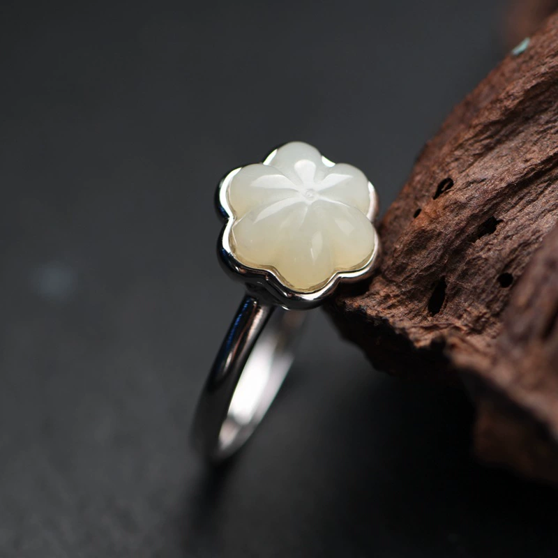 Retro fashionable adjustable nail decoration, ring jade, silver 925 sample, wholesale