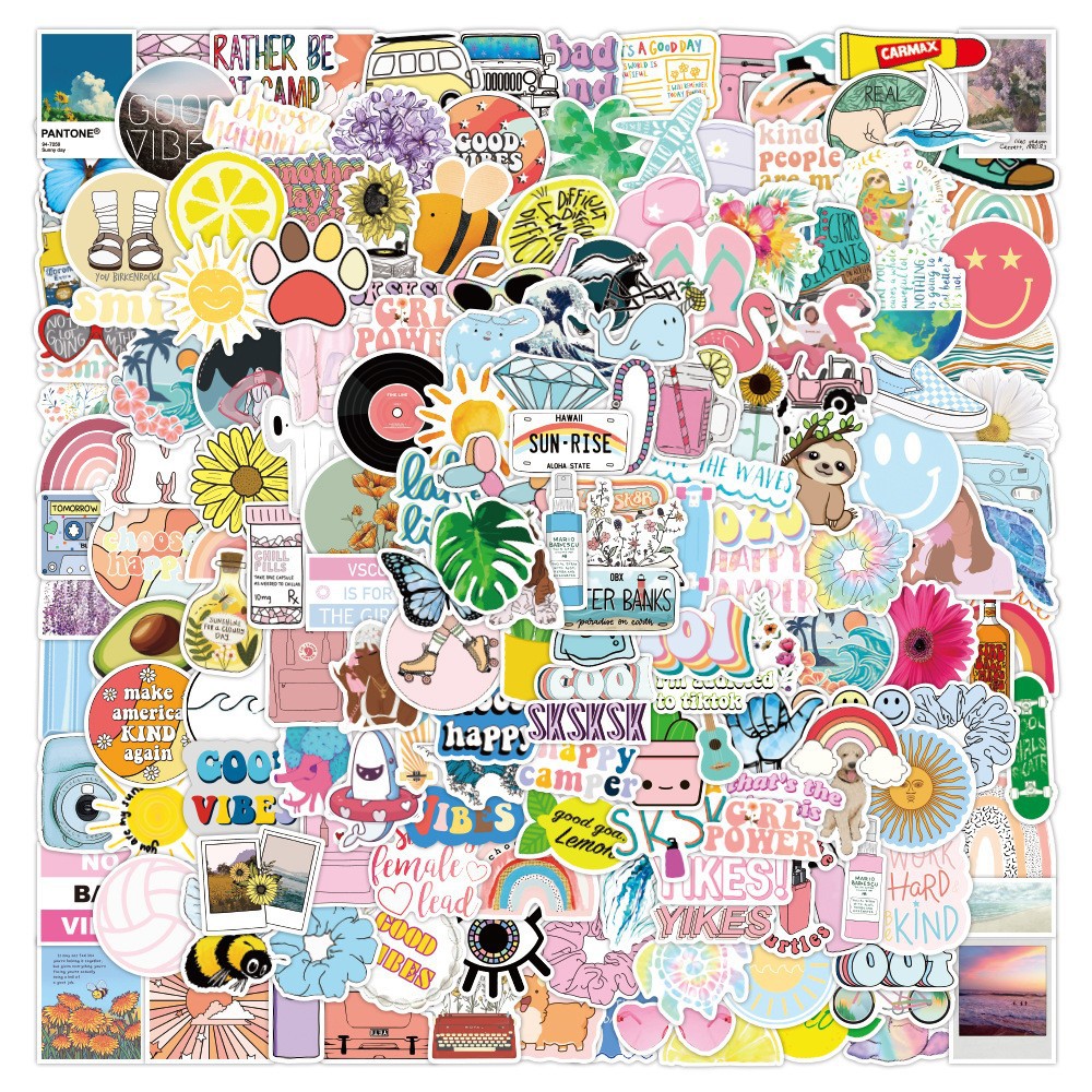 200张小清新贴纸个性涂鸦装饰手机滑板行李箱笔记本防水贴画批发