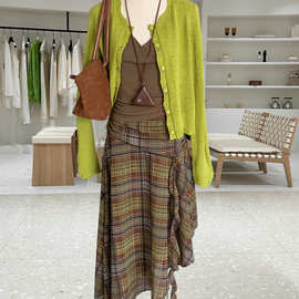 秋装波嘻风针织开衫上衣内搭吊带背心不规则半身裙三件套装女