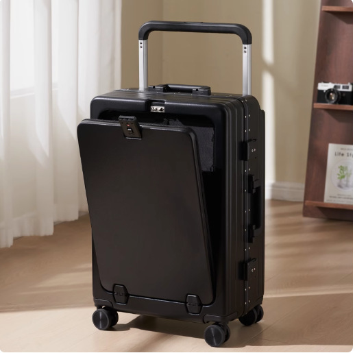 2025 New Luggage Case 20-inch Durable Multifunctional Aluminum Frame Front Opening Luggage Case for Men and Women