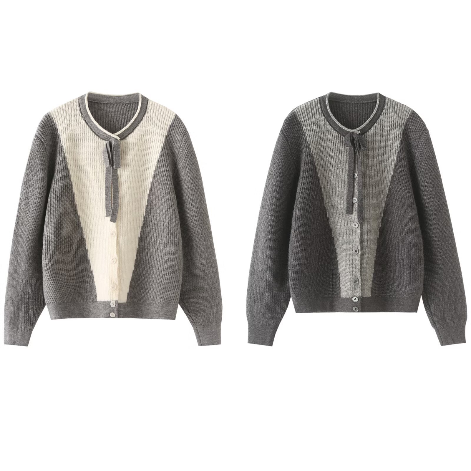 Damenbekleidung Herbst und Winter 2024, neuer vielseitiger Strickpullover mit Farbblockierung und Reißverschluss_voghion.com