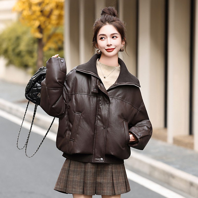 Autumn and Winter down Jacket Leather Coat for Women, Trendy High-End Motorcycle Pu Jacket down Coat Yf2682 Autumn and Winter down Jacket Leather Coat for Women, Trendy High-End Motorcycle Pu Jacket down Coat Yf2682