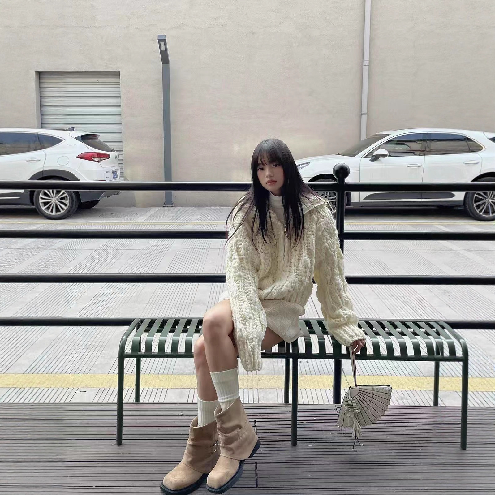 韩版秋冬新款跨境棒针加厚毛衣女宽松外穿纯色慵懒风长袖针织外套