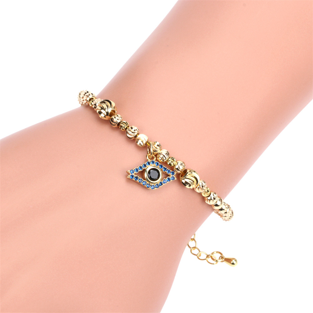 Fashion creative Turkey devil eye diamond adjustable faceted gold bead copper braceletpicture3