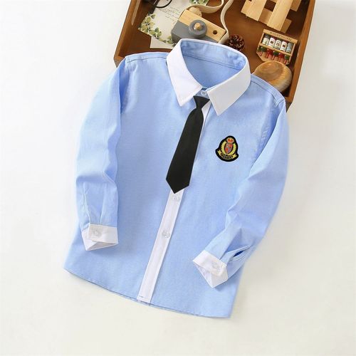 Children's blue school uniform, blue class uniform for kids, blue long-sleeved children's school uniform, blue primary school class uniform in blue.