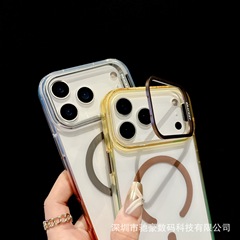 适用iPhone17promax双色透明磁吸手机壳苹果16创意镜头支架PC套15
