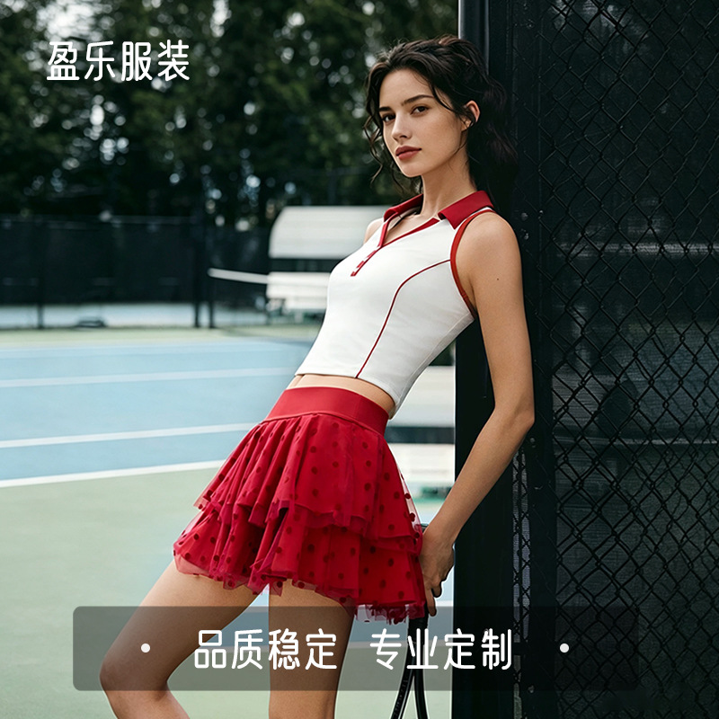 New polka dot mesh skirt for women, high-waisted, with a faux two-piece design to prevent exposure, layered skirt, suitable for badminton and tennis