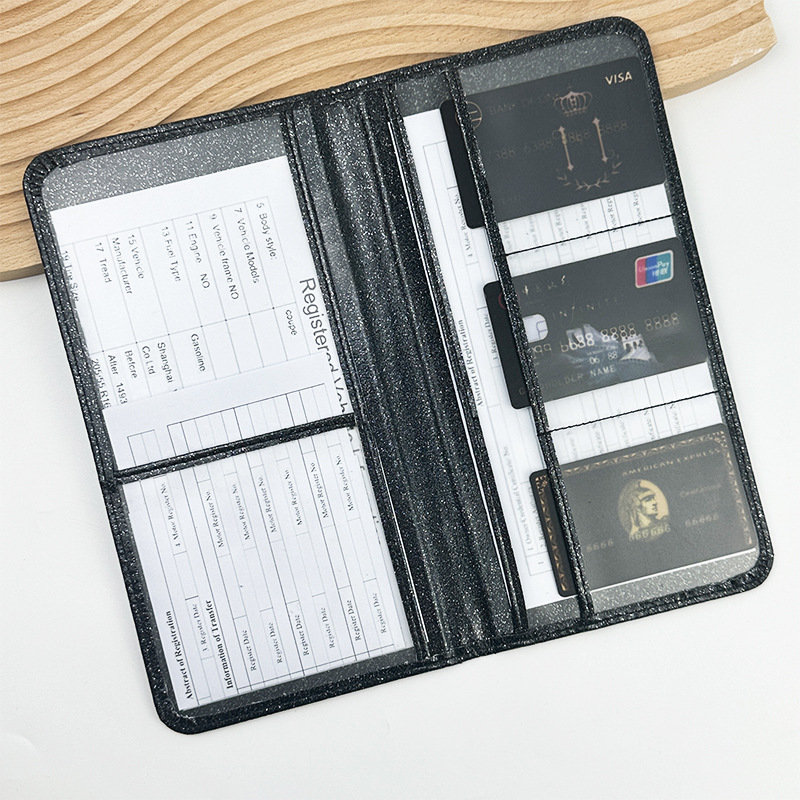 Licencia de conducir de EE.UU. Sequin de cuero certificado de registro de automóviles cartera de polvo de polvo flash seguro archivo cartera protector