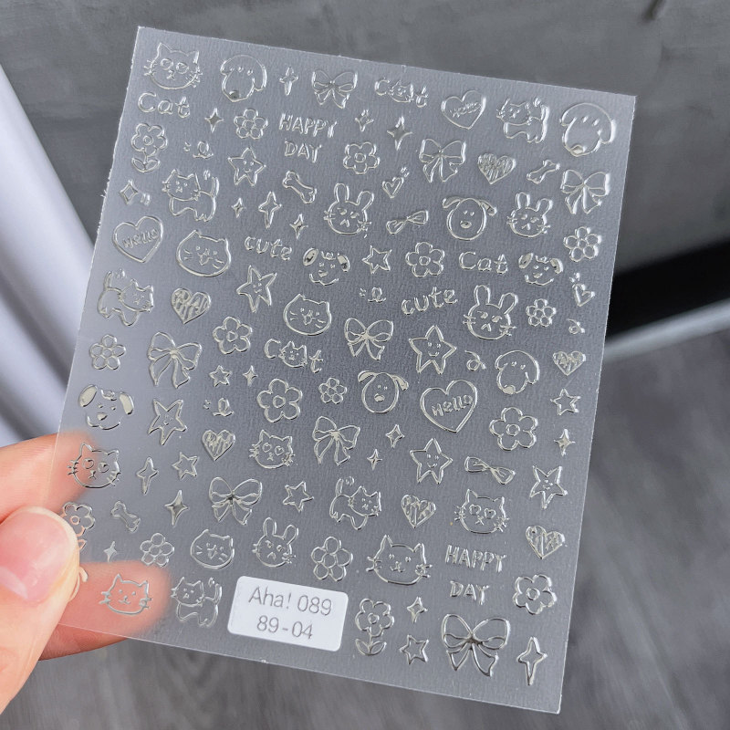 ネット赤爆金かわいいネイルシール落書き小動物花蝶模様薄靭立体ネイルシール卸売り|undefined