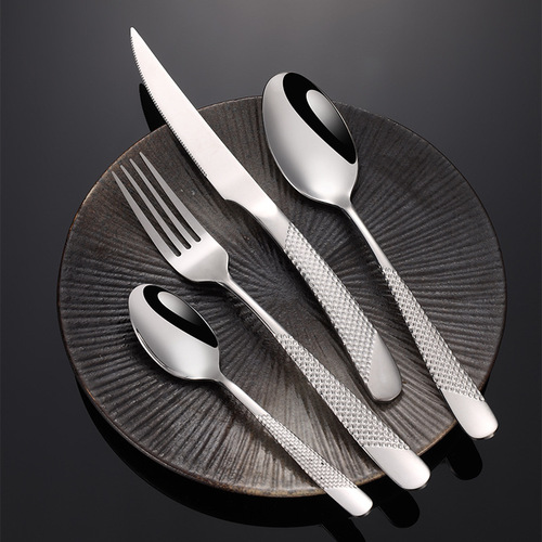 Iron 410 stainless steel star diamond series cutlery, fork, spoon, western tableware, gold-plated four main parts, multi-specification hotel gifts