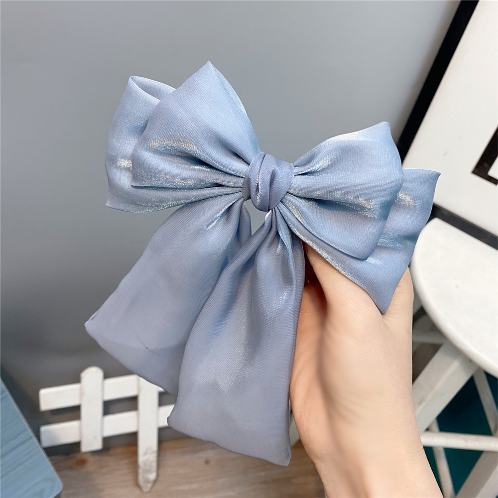 20g Weight Headwear Classification Wedding, Travel Occasion Plaid, Bow Knot Pattern Women'S Gender Sky Blue, Grey, Pink, Red, Yellow Color Fashion Long Streamer Mermaid Three-tier Big Bow Hairpin 12