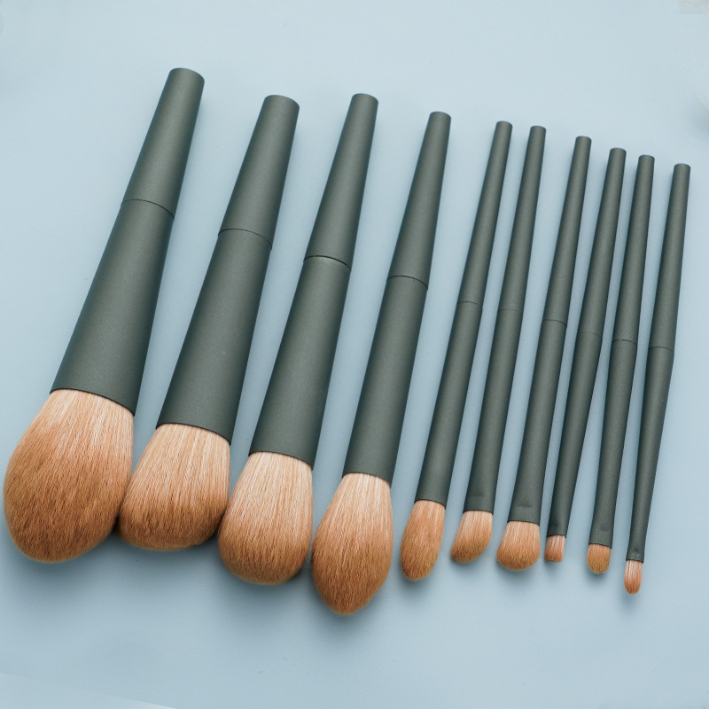 High-quality, super soft, dark green 10-piece makeup set, soft-bristled brush, complete brush tools, genuine products, suitable for beginners details Picture