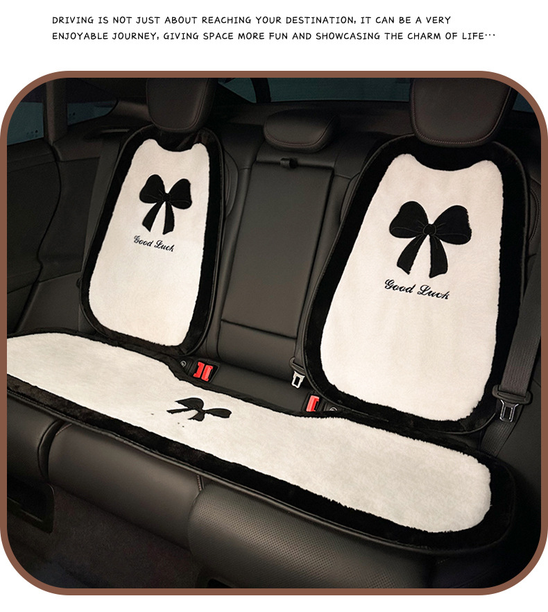 Winter Car Seat Cushion Plush Warm Car Seat Cushion Cute Bow Light Luxury High-End Car Seat Cover