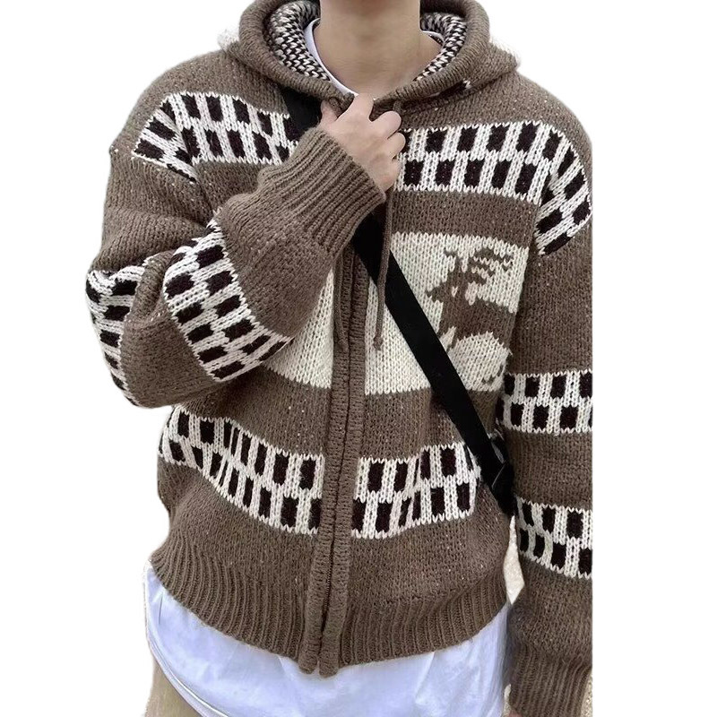 Explosiones transfronterizas de tamaño grande europeo isla de Fair jersey suéter hombre capuz cardigan chaqueta de Navidad fábrica al por mayor