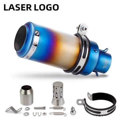 with Silencer Modified Exhaust | Motorcycle exhaust pipe - burnt-blue-with-strip-51mm