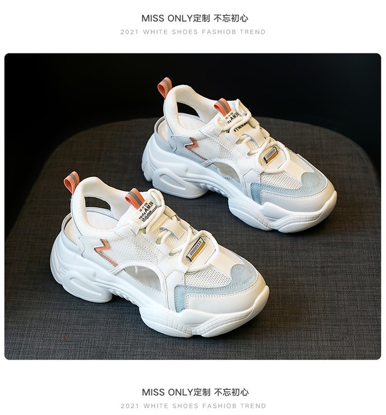 曼巴足迹 运动凉鞋女春季韩版内增高网面镂空透气松糕厚底