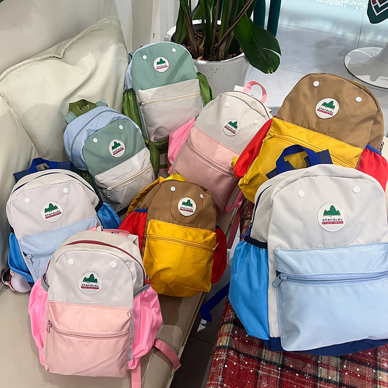 Mochila de color de contraste de moda coreana para niños y niñas